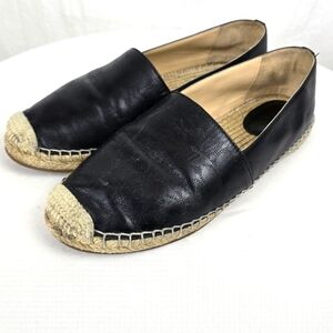Coach Signature Black Leather Espadrille Flats Sz 8